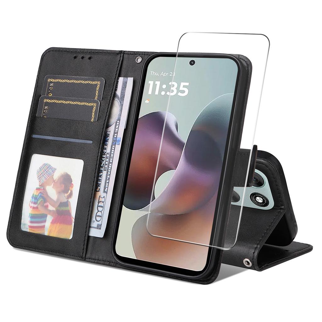 For Motorola Moto G66j 5G/Motorola Moto G66y 5G/Motorola Moto G56 5G PU Leather Wallet Case Phone Stand Cover with Tempered Glass