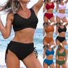 Женское бикини, сексуальный сплошной цвет с высокой талией и накладкой на грудь, без стального бюстгальтера, купальник