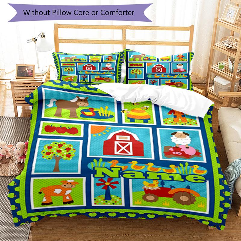 3pcs Custom Name Cute Cars Bedding Set Duvet Cover Closure Includes 1 Duvet Cover & 2 Pillowcases, Soft and Comfortable for All Seasons.