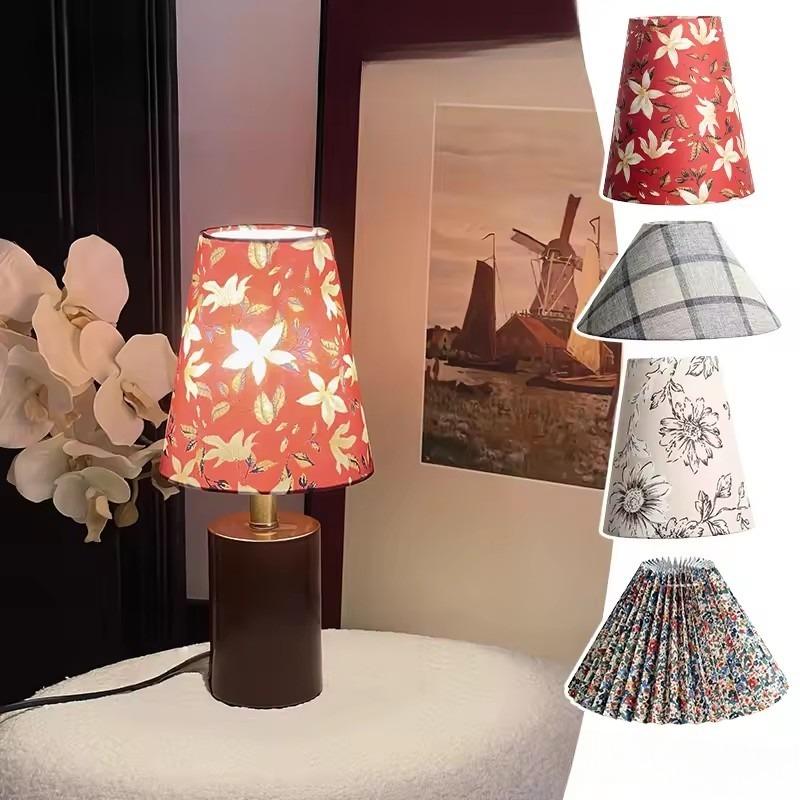 Ретро Льняная Ткань Цветочный Узор Абажуры для Ламп Пасторальный Стиль Плиссированный Настольный Абажур Спальня Отель Прикроватная Напольная Лампа Чехол