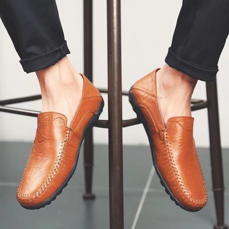 Кожаные туфли Doudou низкие дышащие мягкие кожаные туфли с мягкой подошвой повседневные туфли для ежедневного вождения удобные мужские туфли с одной педалью