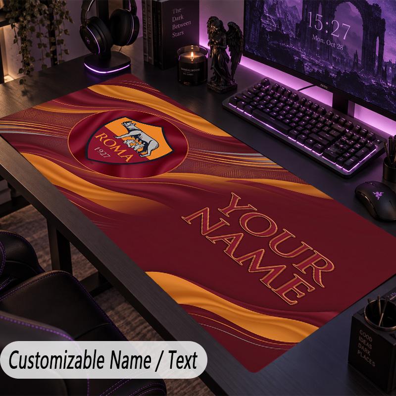 Custom Text Big Mousepad, Extended Desk Pad For Laptop Work GameAS Roma FC