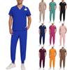 Men Quick Drying Fabric Solid Color V-neck Pocket Short Sleeved Pants Set Workwear