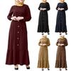 Мусульманская женская рубашка-пуловер с круглым воротником, поясом и пуговицами, повседневные винтажные платья