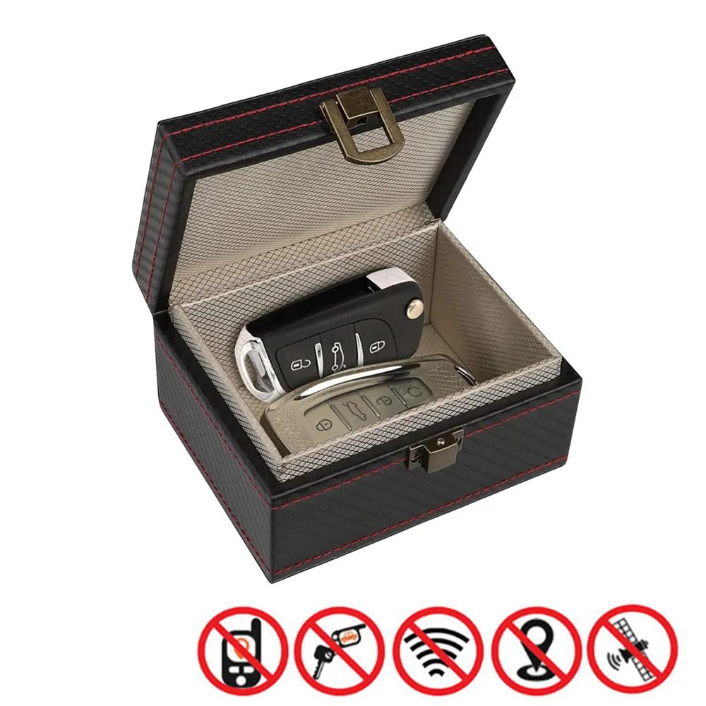 Автомобильный бесключевой ящик Фарадея с черным корпусом из искусственной кожи, противоугонный брелок, блокировщик сигналов RFID, ящик Фарадея, мобильный телефон
