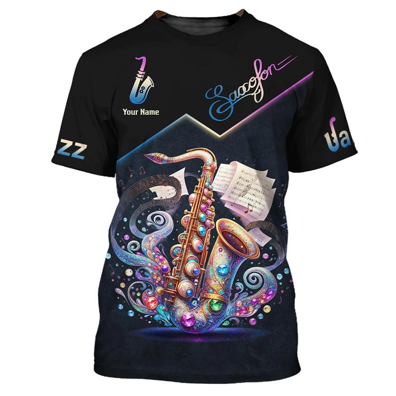 Футболка с принтом джаз-саксофона 3D для мужчин, музыкальные инструменты, короткие рукава, крутые футболки большого размера с круглым вырезом