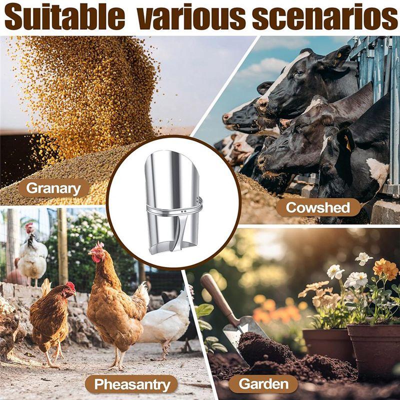 Practical-2Pcs Metal Feed Grain Scoop For Livestock 2 Sizes Heavy Duty Stackable Horse Feed Scoop With Handle For Gardening Farm
