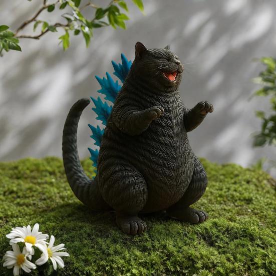 Dinosaur Cat Figurine Mini Roaring Cat Statue Collectible Resin Cat Ornament for Home Office Desk Shelf Decoration Cat Lovers Gift