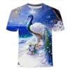 Summer New Beautiful Peacock Pattern 3D Digital Printed T-shirt with Western Style Trendy Unisex Round Neck Short Sleeved Shirt