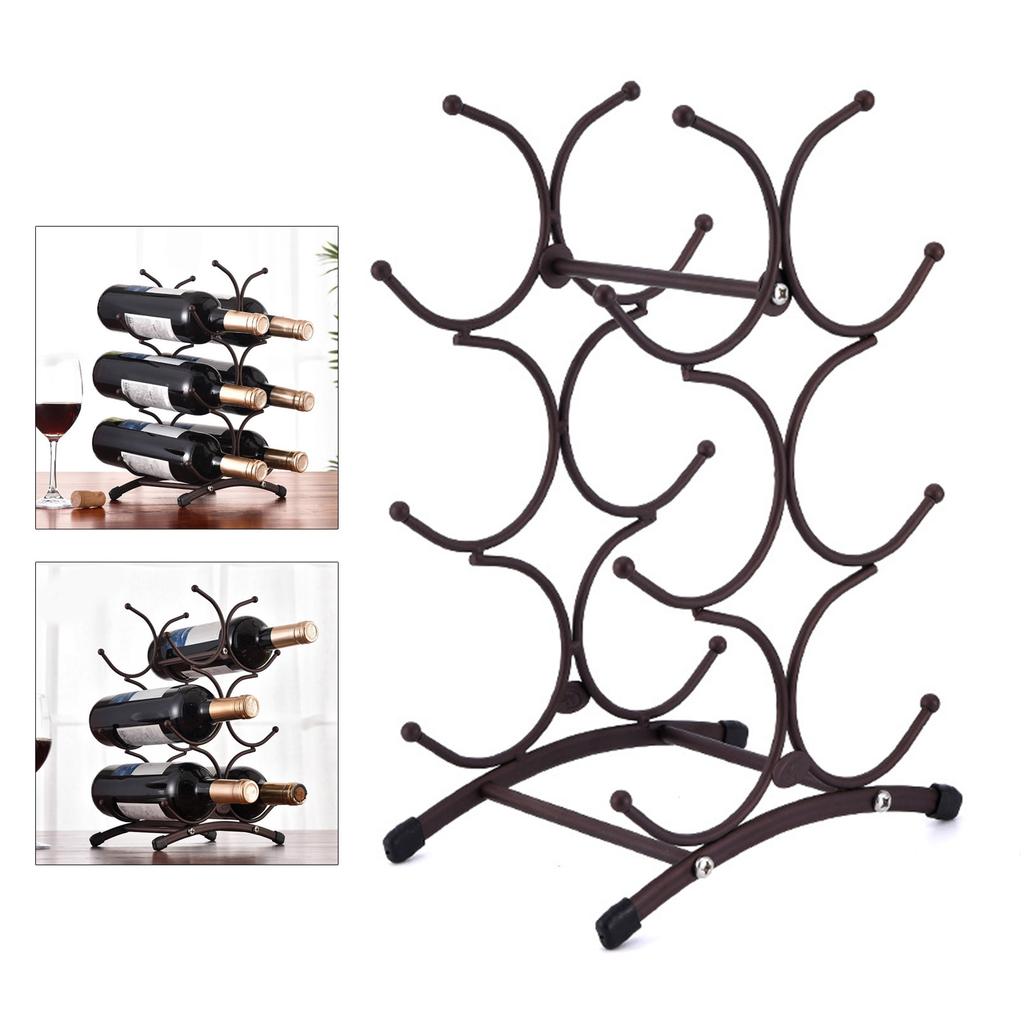 Metal Wine Bottle Storage Rack Space Saving 3 Tierd Wine Bottle Stand 6 Bottles Countertops Wine Rack Display Shelf
