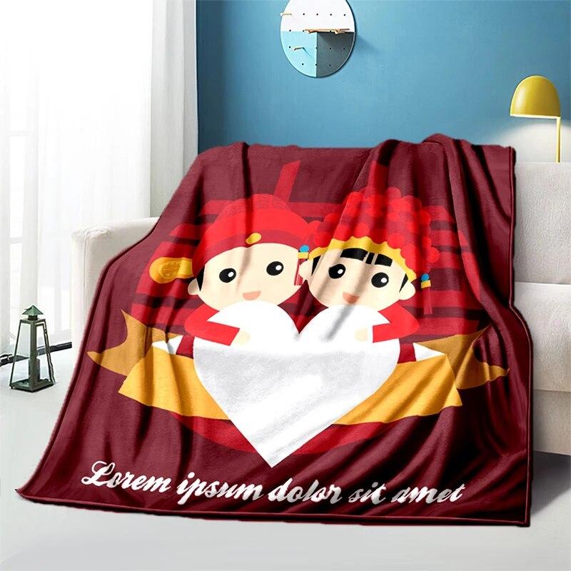 Китайское свадебное плюшевое покрывало с героями мультфильмов, тонкие одеяла для пикника, современное фланелевое одеяло Gedruckt Bettdecke Geschenk