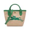 Le Pliage Paris 15 Вышитый логотип Цветные блоки Солома Лен Смесь Кожа Пельмень Плечевая сумка-тоут Мини Женские сумки Хаки Зеленый 10162HYT129