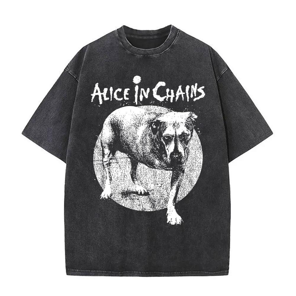 Washed Vintage Rock Band Alice in Chains Album Cover Graphic Print T-shirt Men's Women Gothic Punk Crewneck T Shirts