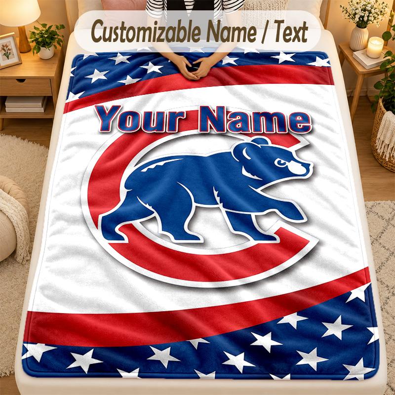 Flannel BlanketChicago Cubs Custom Name Text Personalized Soft Warm Throw Blanket Home Decor Gift