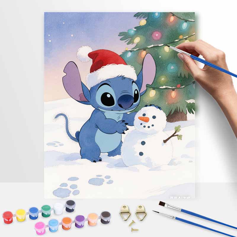 Disney Stitch Christmas Snowman Digital Oil Painting Art Kit Hand Filled Home Decor
