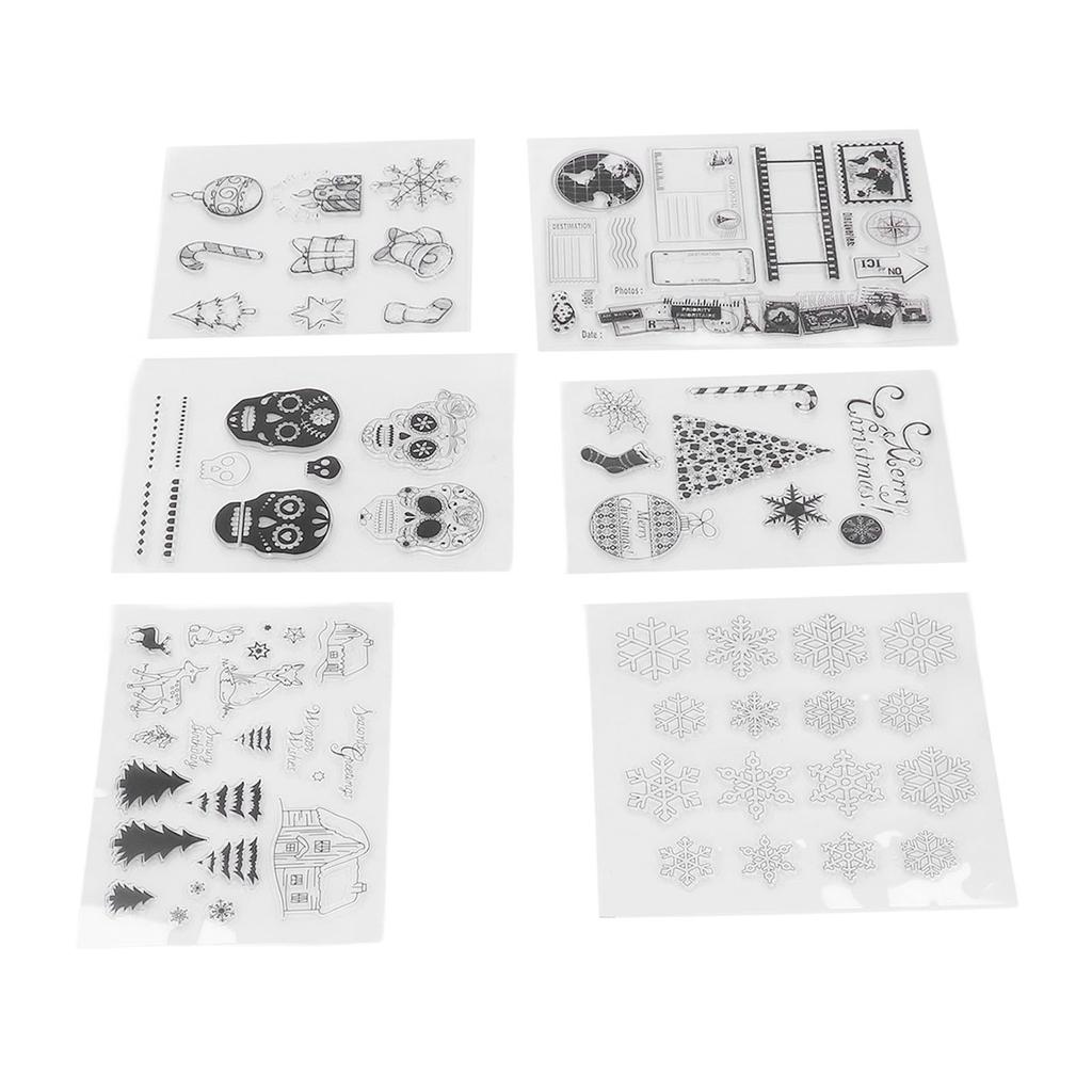 6 листов прозрачных марок с изображением черепа пары, карта путешествий, рождественских украшений, прозрачные марки для