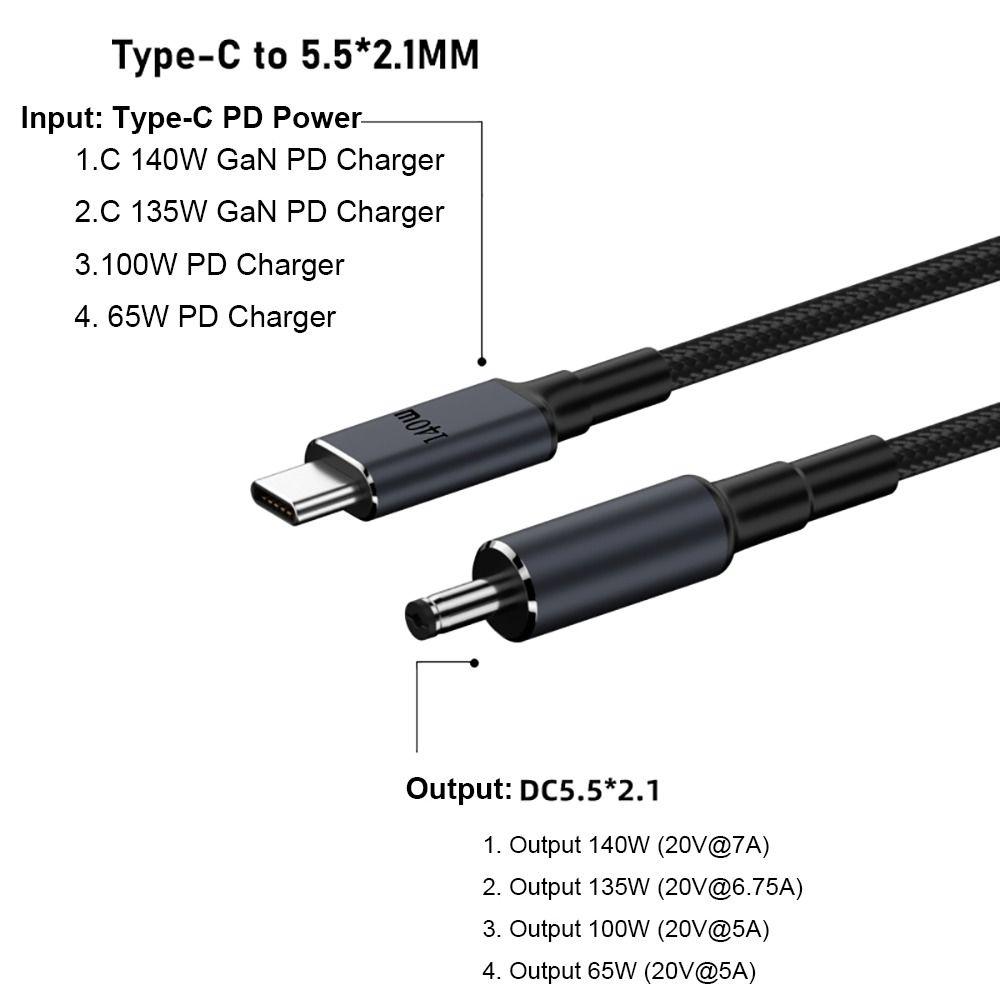 Кабель USB Type C на DC PD 140 Вт Шнур питания для ноутбука 20 В 7 А Линия-конвертер Быстрая зарядка Провод 5.5X2.5 мм для HP/Dell/Asus