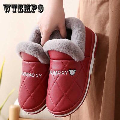 Женские хлопковые тапочки, мужская и женская домашняя обувь, водонепроницаемая кожаная обувь большого размера, теплая хлопковая обувь на толстой подошве, большой размер