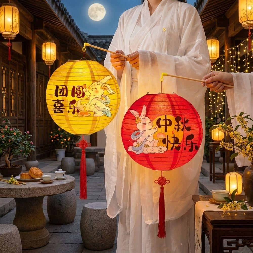 Luminous Mid-Autumn Paper Lanterns Folding DIY Handheld Lanterns Kindergarten Use
