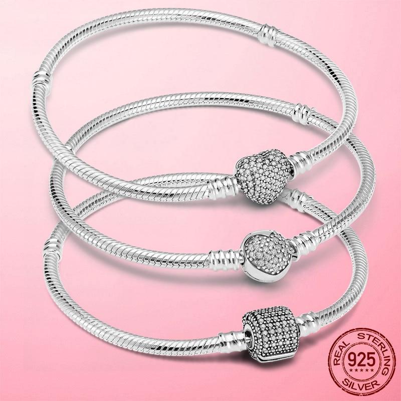 Браслет-цепочка из стерлингового серебра 925 пробы с сердцем и змеей для женщин, бесконечный узел, застежка в виде цветка ромашки, женский браслет, женские ювелирные изделия