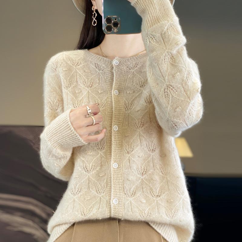 Women's Cashmere Cardigan Qinghe Cashmere 30% Cashmere 70% Wool Women's Autumn and Winter Cashmere Cardigan Soft and Warm