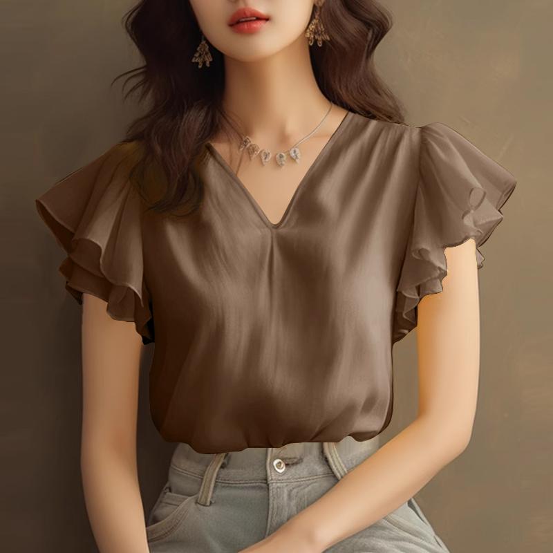 ZANZEA Женская повседневная летняя блузка с v-образным вырезом и оборками с короткими рукавами