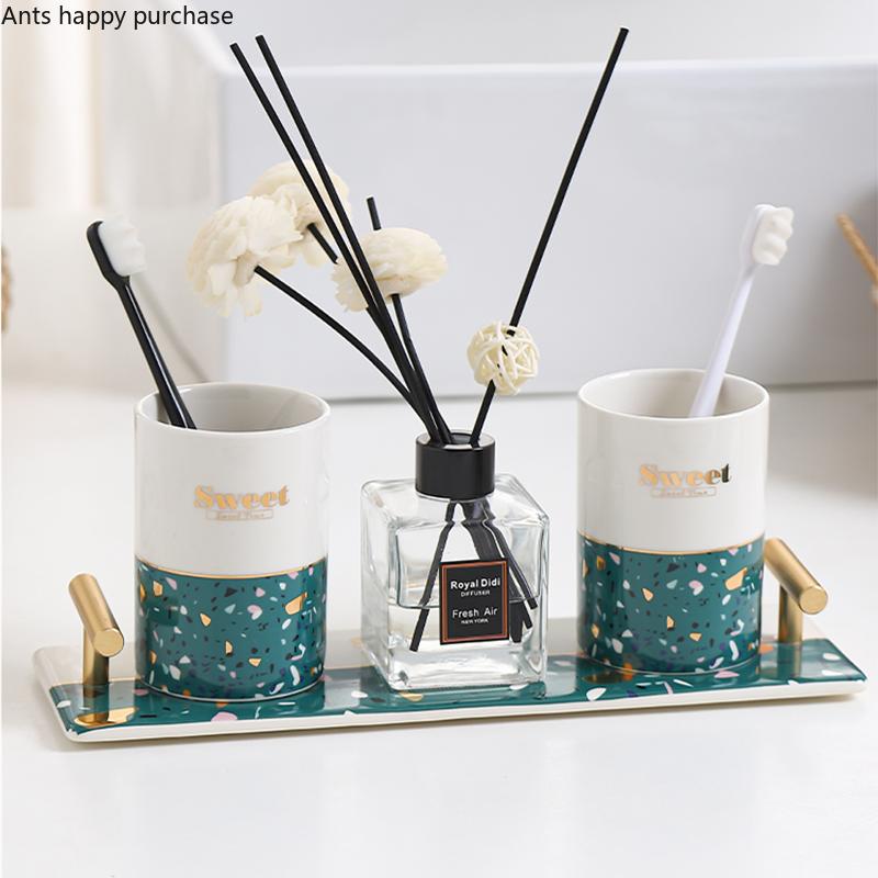 Набор керамических чашек для ванной комнаты, набор из 4 предметов для ванной, чашечка для умывания, флакон для лосьона, флакон для ароматерапии с туалетными принадлежностями для дома