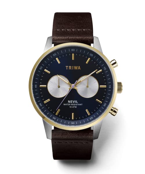 Часы-хронограф TRIWA 15th Anniversary с серийным номером, Япония, Neville, темно-синий x коричневый кожаный ремень, комбинация серебра и золота, 15th LIMITED, NEVIL, подлинные