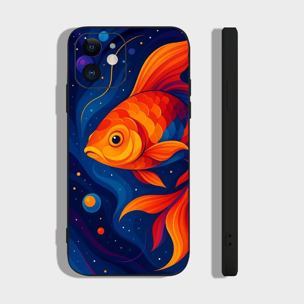 Интересный ретро чехол для телефона с золотыми рыбками для iPhone 17 Air 16 15 14 13 Pro Max 11 12 Черный силиконовый чехол