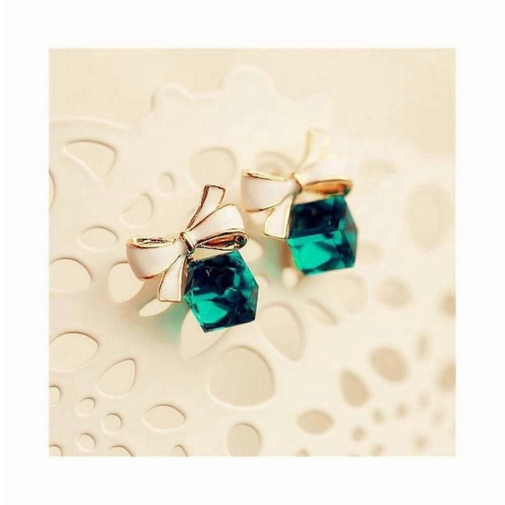 Fashion Gold Color Bowknot Cube Crystal Earrings for Women - Elegant Drop & Dangle Square Bow Earrings