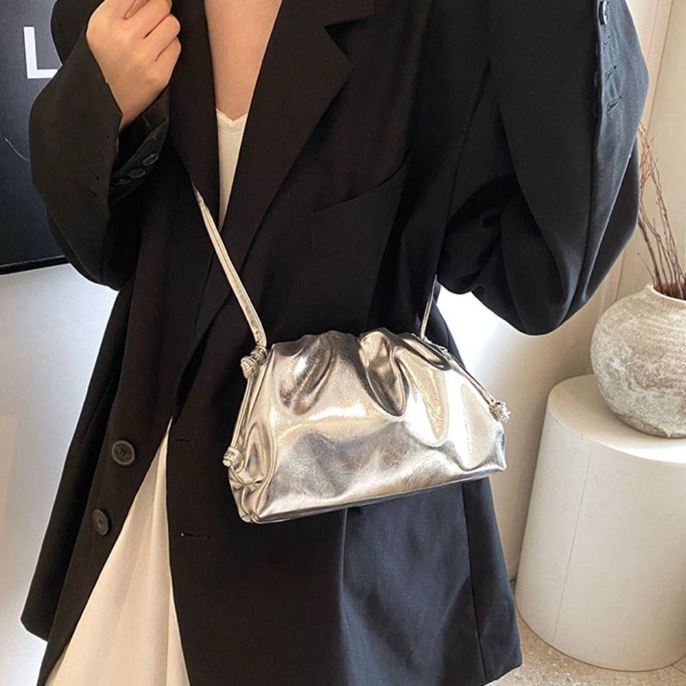 Сумка-клатч из мягкой искусственной кожи Dumpling, серебристая, для вечеринок, для банкета, сумка-облако, для улицы