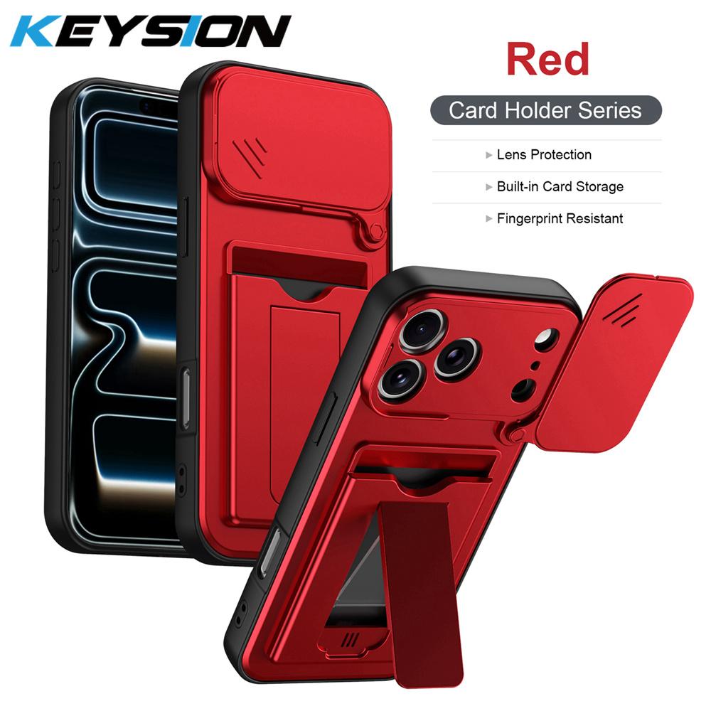KEYSION Сумка-кошелек Чехол для телефона для iPhone 17 Pro Max Защита камеры со сдвижной крышкой Вертикальная подставка Ударопрочный чехол для iPhone 17