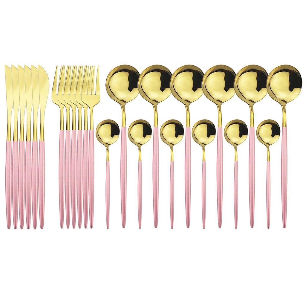 24Pcs Stainless Steel Dinnerware Cutlery Set Knives Forks Coffee Spoon Dinner Tableware Kitchen Utensils Flatware Set