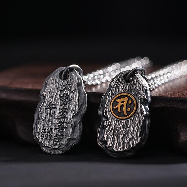 Patron Saint Buddha Pendant Male Jewelry Top Quality 925 Silver Chain Necklace For Men Retro Zodiac Wishing Stone For Boyfriend