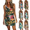 Женское модное повседневное летнее платье с принтом без рукавов и ремешками спереди с V-образным вырезом и карманами