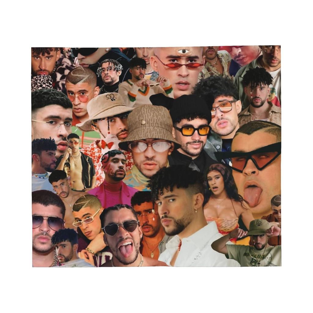 Bad Bunny Collage Puerto Rico Blankets Flannel Print  Breathable Lightweight Throw Blankets for Bed Outdoor Bedspread