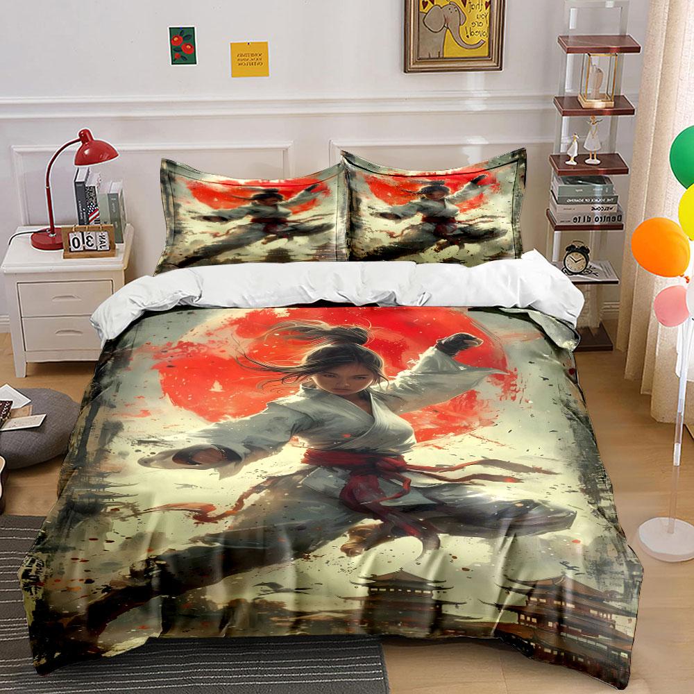Martial artist, red sun. Bedding sets Duvet cover sets Duvet covers Pillowcases(1 * Duvet Cover 2 * Pillowcases without duvet insert)