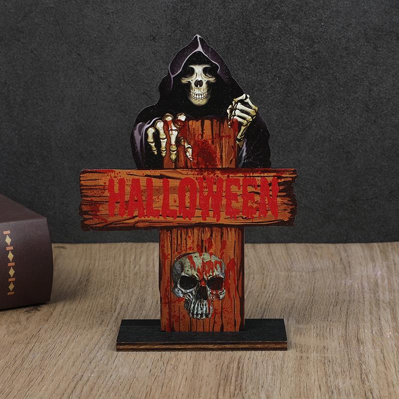 1/3pcs Halloween Wooden Ornaments Scared Pumpkin Ghost Skull Home Desktop Decoration Horror Props 2025 Halloween Party Supplies