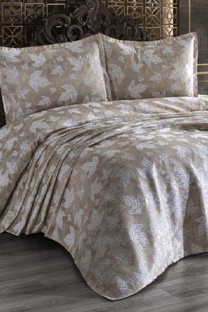 Комплект покрывала Olivia 3шт, покрывало 240х260, наволочка 50х70, двойной размер, хлопковый сатин, золотой