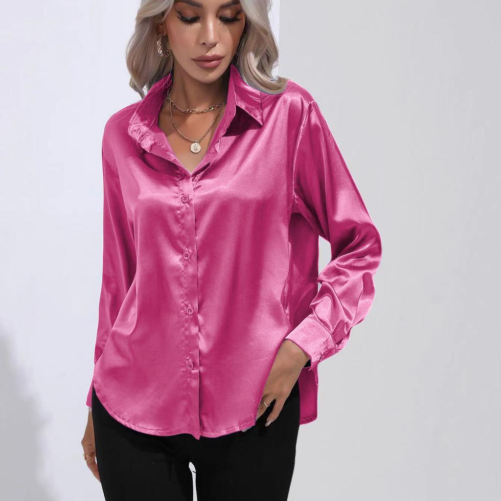 Женская простая блузка, весенний новый кардиган с V-образным вырезом, свободная рубашка с длинным рукавом и пуговицами