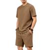Men Casual Loose Textured Short Sleeve T Shirt And Shorts Two Piece Set