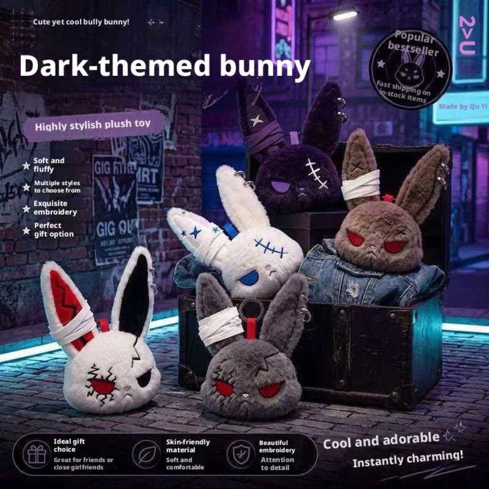 Plush Dark Bunny Plush Doll Embroidered Rabbit Bag Charm Cute Bunny Plush Keychain  Daily Carry