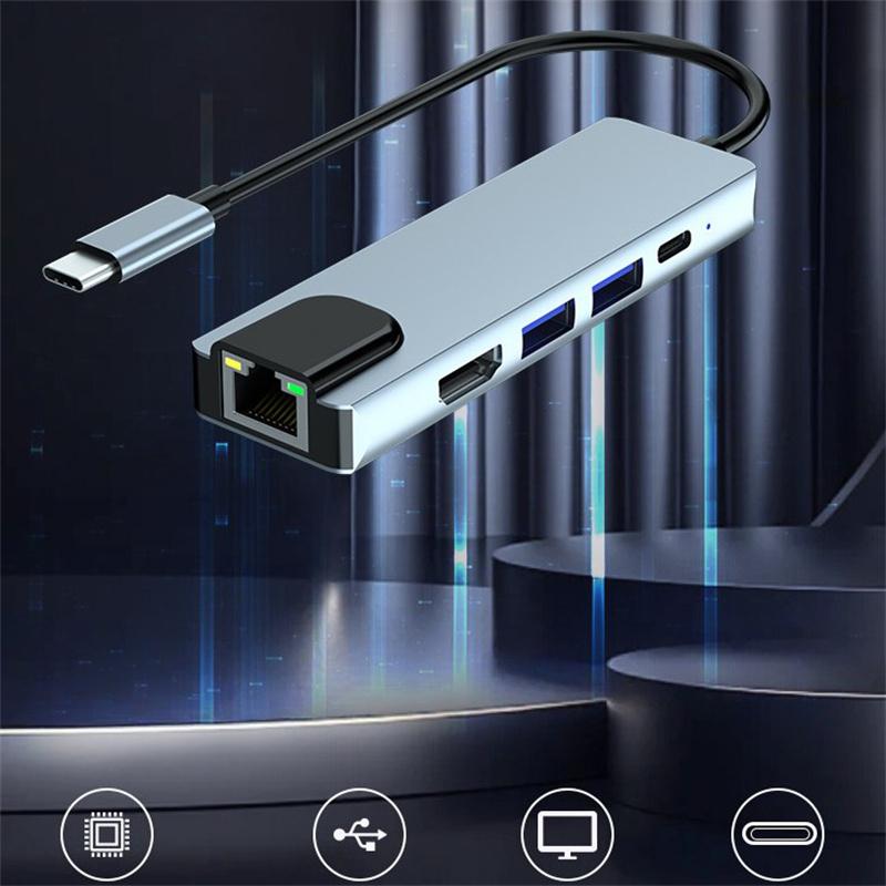 5 в 1 USB C Hub Type C на 4K - совместимый адаптер Rj45 сетевой 100M Ethernet Lan зарядный порт адаптер для Macbook Pro