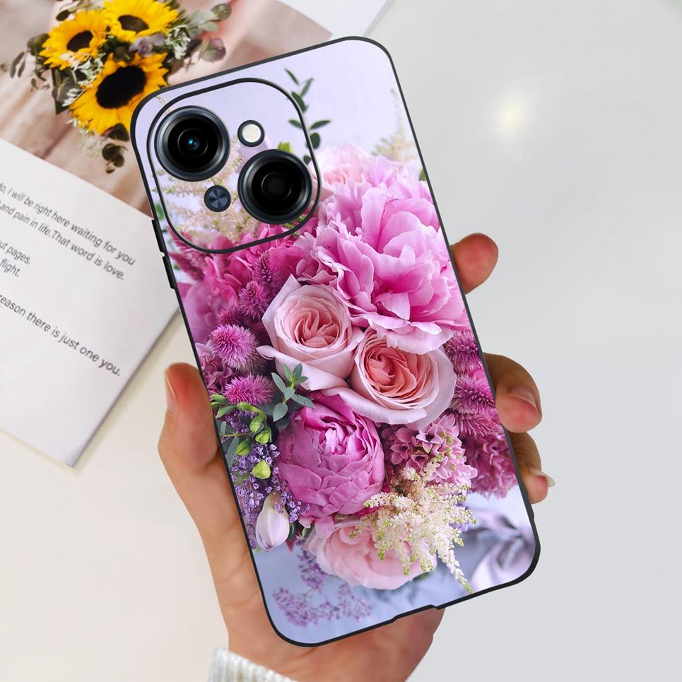 Цветок Бабочка Женская Модная Задняя Крышка Для Tecno Spark GO 1 Spark GO 2025 Чехол Для Телефона Черный Матовый Мягкий ТПУ Силикон