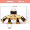 Brass 4 Way Hose Splitter for Outdoor Watering High Flowing Support Multiple Hose Connection Simultaneously Supplies