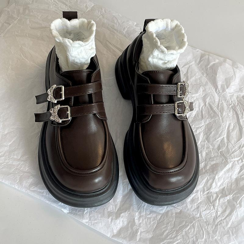 French Retro British Style Platform Small Leather Shoes Women's 2025 New Summer Skirt Black Versatile Thick Heel Single Shoes