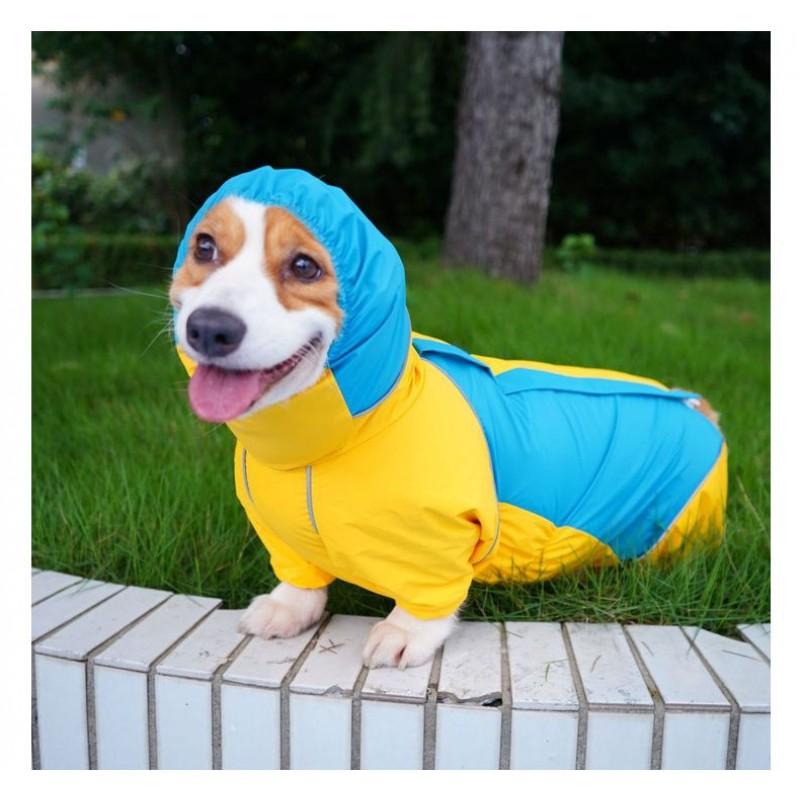 Waterproof Dog Raincoat With Reflective Stripes Full Coverage 4-Leg Design Corgi Small To Large Breeds
