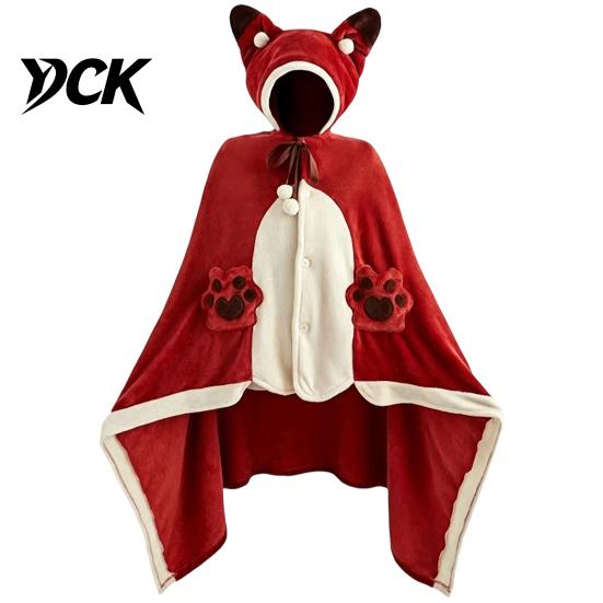 Soft Plush Cape Bat Blanket Hoodie for Adults, Cute Shark Fox Hooded Cape, Comfortable Lounge Wrap Cozy Wearable Halloween Cosplay Home