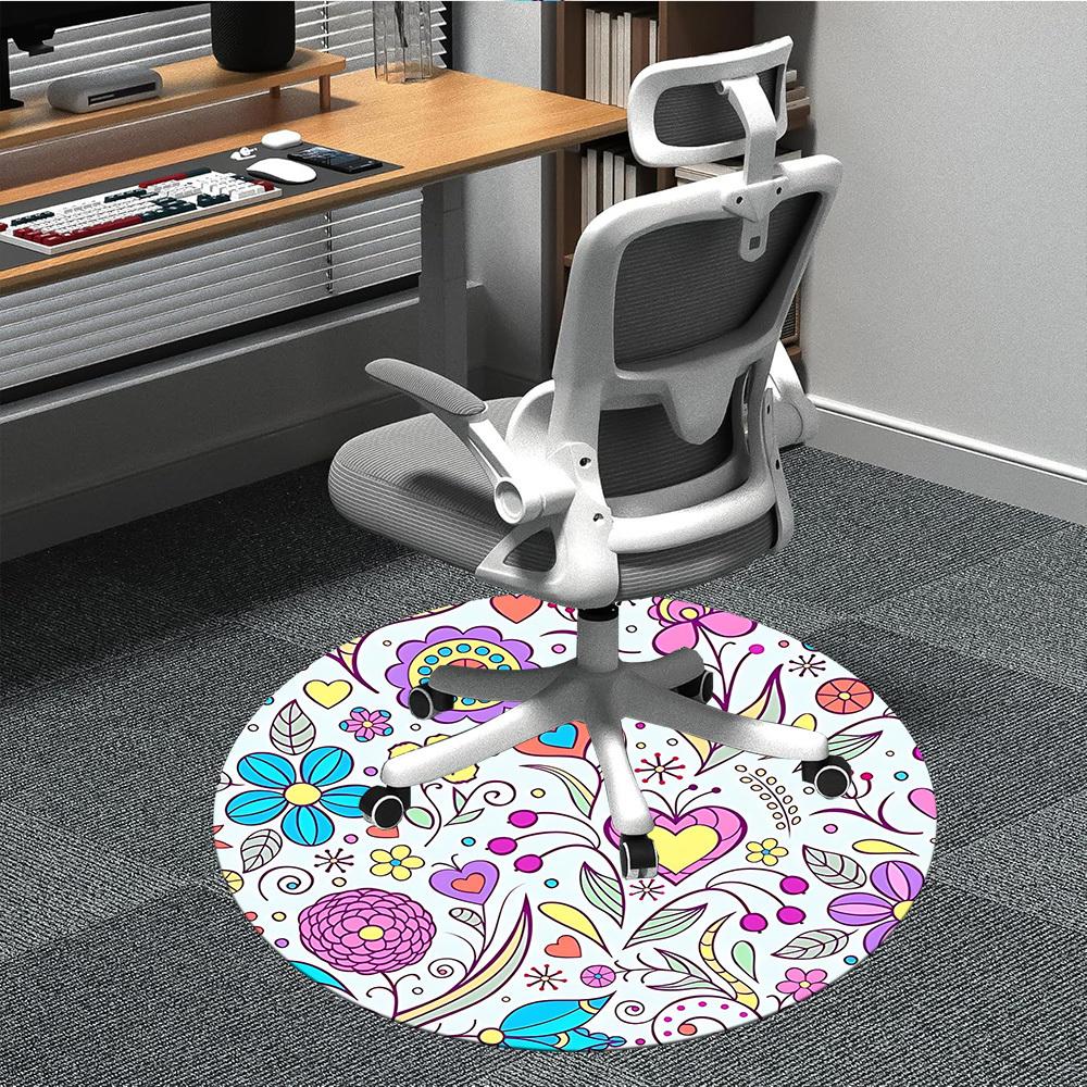 1pc Floral Heart Pattern Chair Carpet for Office Non Slip, Machine Washable Rug for Office, Room Holiday Decor for Christmas, Birthday Polyester