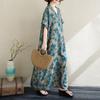 Dimanaf 2025 Plus Size Summer Women Long Dress Loose Oversized Vintage Casual V-Neck Basic Floral Dress
